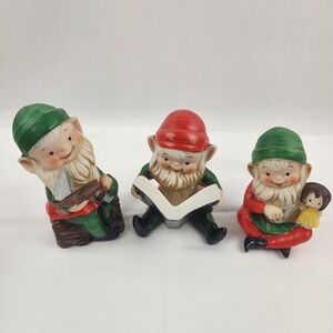 Vtg. Homco Christmas Elves Set of 3 Porcelain Figurines #5205 Taiwan Granny Core